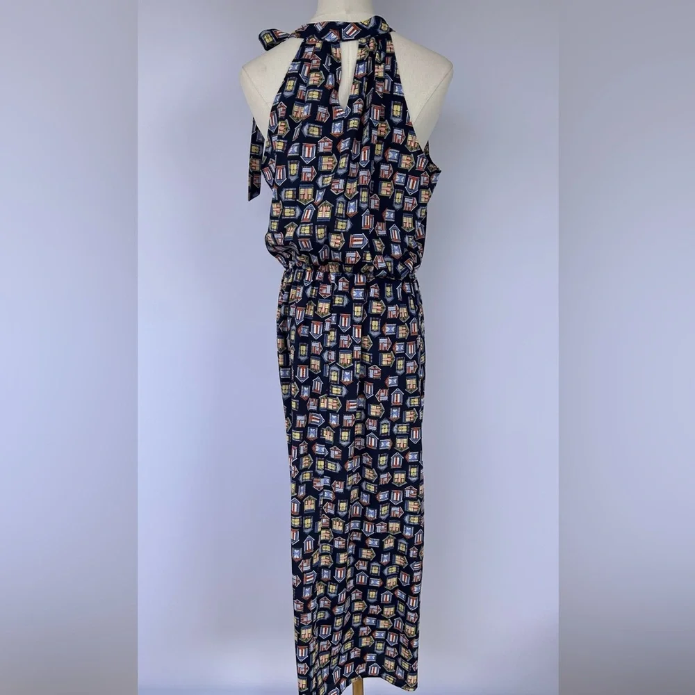 Maison‎ Jules by Anthropologie High Neck Sleeveless Dress Beach Hut Pattern Med